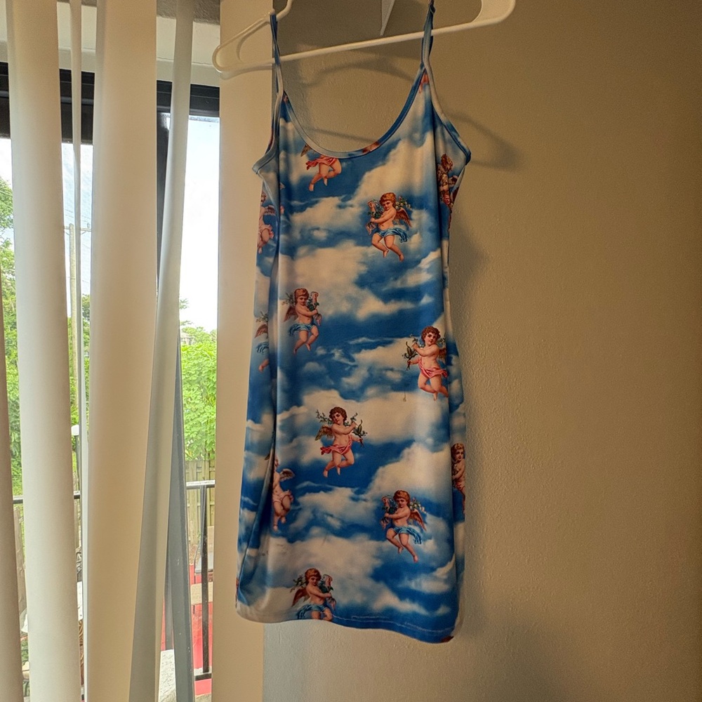 Blue Angel Print Slip Dress